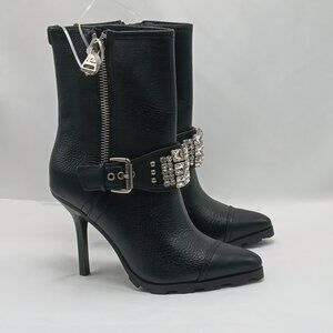 Karl Lagerfield Mable 9.5 Rhinestone Crystal Studded Leather Heel GOTH ALT